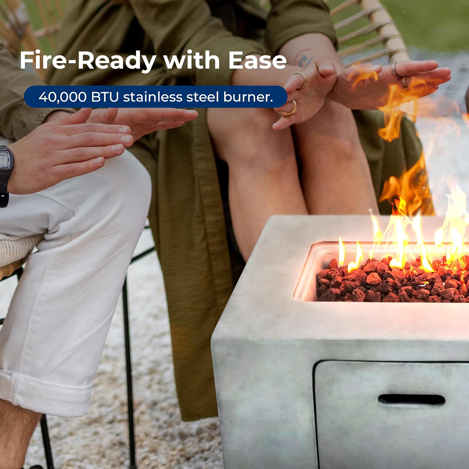 SereneLife Propane Fire Pit Table, 40,000 BTU Outdoor Square Gas Fire Pit with Cover, Weather-Resistant Metal, Adjustable Flame, Lava Rock Set, Ideal for Patio, Backyard & Terrace (30' x 30' x 11')