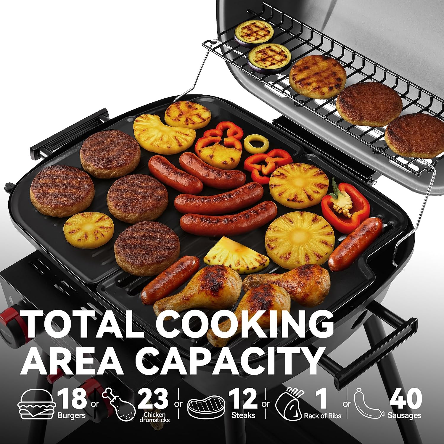 Royal Gourmet GT2003 Portable 2 Burner Propane Gas Grill with Stand and Warming Rack, 2-in-1 Grill Griddle Combo with 17,000 BTUs Output forCamping, Tailgating, Backyard, Gray
