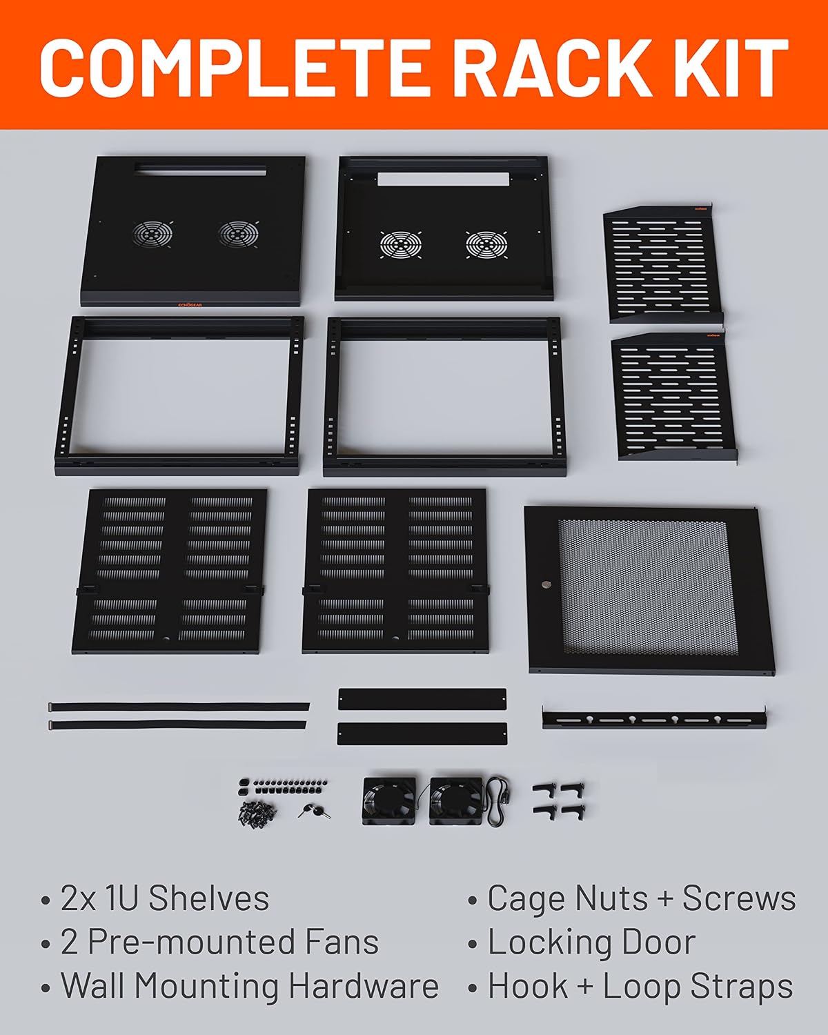 ECHOGEAR 12U Network Rack - Enclosed Wall Mount Rack Kit Includes 2X 1U Shelves, Pre-Mounted Fan, Lockable Door & Hardware - 600mm Depth Fits All Your AV Gear
