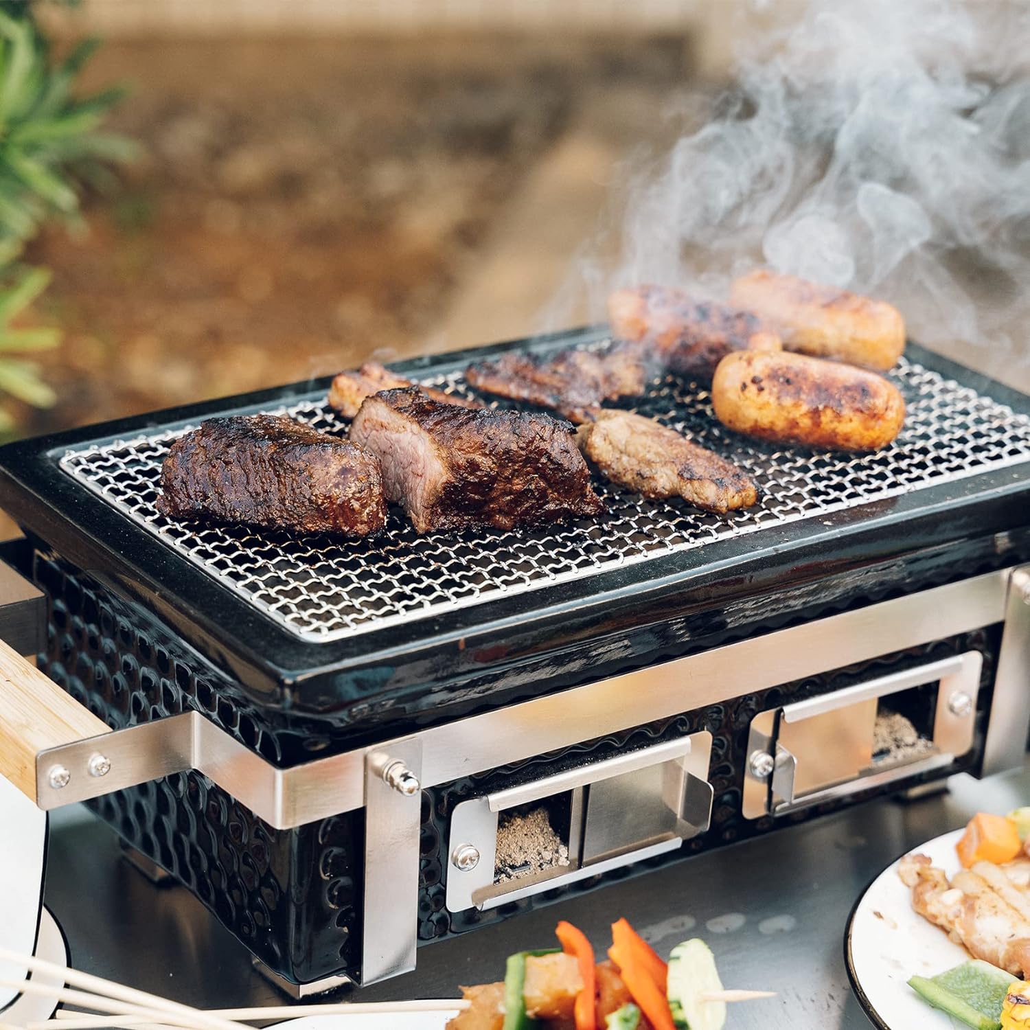 ONLYFIRE GRILLS Charcoal BBQ Hibachi Grill with Grid Lifter, Portable Yakitori Grill with Stainless Steel Grate, Barbecue Stove for Outdoor Camping Picnic Patio Backyard Cooking, GS306