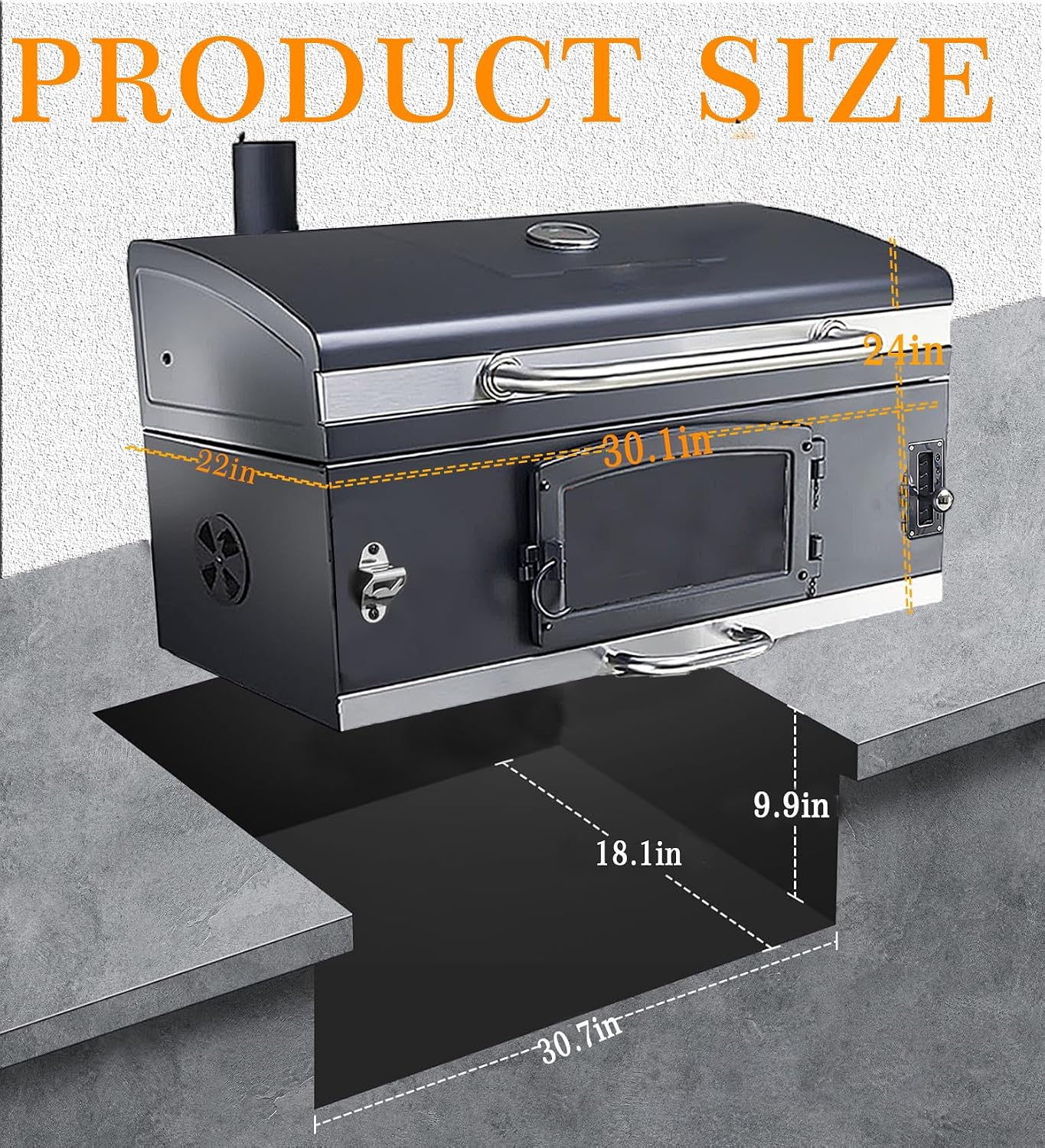 29In Built in BBQ Grills, Large Outside Charcoal Grill with BBQ Fork Kit Liftable Tray & Thermometer, Black Stainless Steel Barbecue Grill for Outdoor Kitchen Cooking Patio Camping Park Style