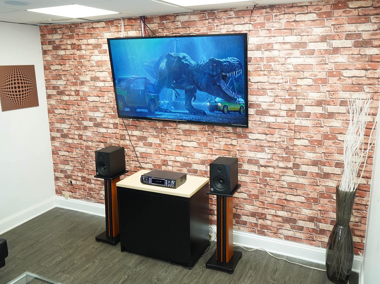 Rockville Pair SS28C 28' Speaker Stands, 100Lbs Capacity, Solid MDF Wood, Classic Wood-Grain Finish, Dual Platforms, Spikes and Pads, for Home Audio and Studio Monitors