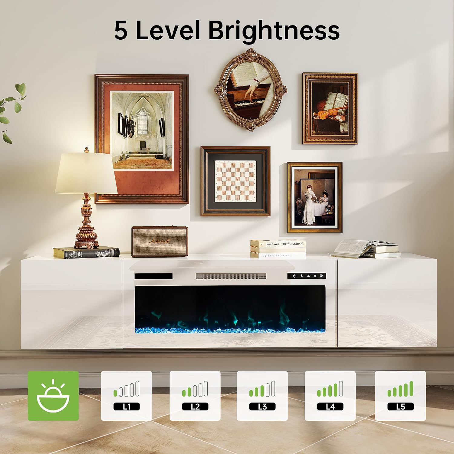 Real Relax 70' Floating TV Stand with 36' Electric Fireplace, Wall Mounted Entertainment Center with Storage, Remote Control, Modern LED Lights Fireplace TV Console for TVs Up to 80', All White
