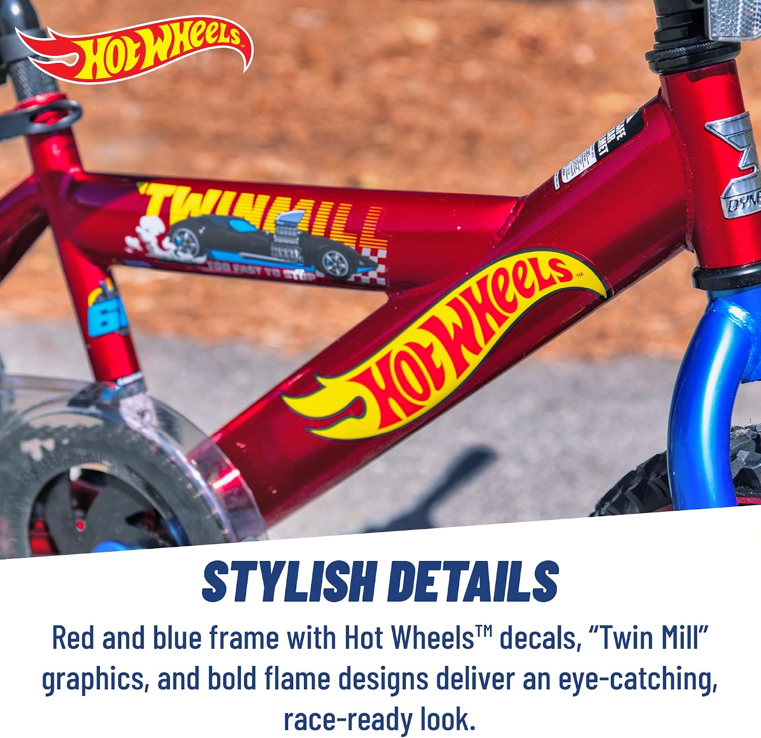 Dynacraft Hot Wheels Boys BMX Bikes Sizes 12' - 18' for Ages 3-9 Years in red, Black, with Handlebar rev Grip Play Feature