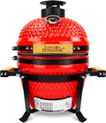Upgraded 13 inch Ceramic Kamado Grill with Waterproof Air Vent Cap | Portable Tabletop Charcoal BBQ Grill Smoker for Outdoor Cooking, Patio, Camping | Red