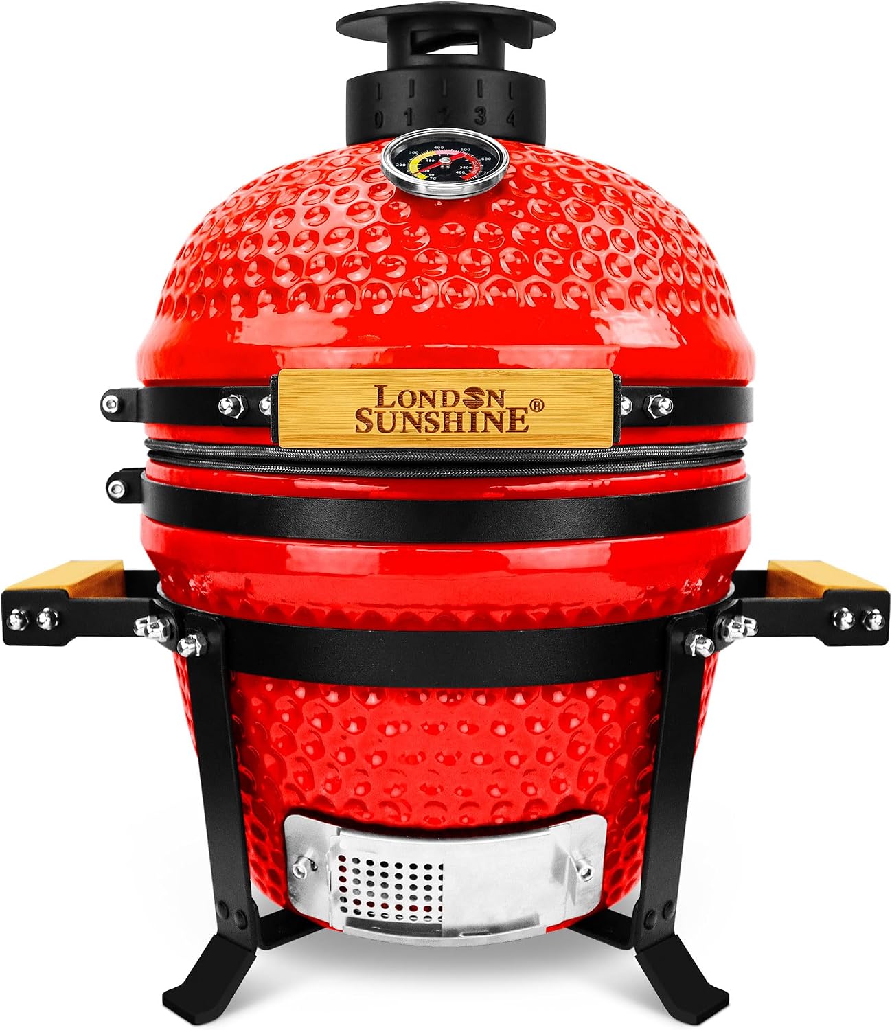 Upgraded 13 inch Ceramic Kamado Grill with Waterproof Air Vent Cap | Portable Tabletop Charcoal BBQ Grill Smoker for Outdoor Cooking, Patio, Camping | Red