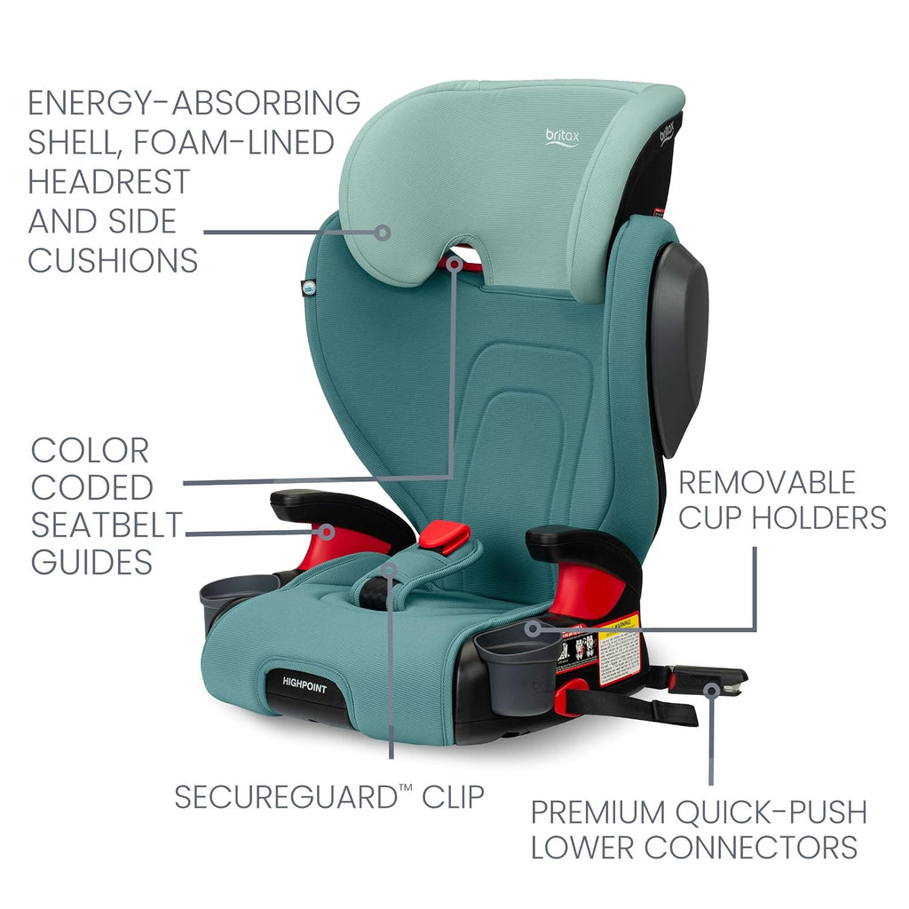 Britax Highpoint Backless Belt-Positioning Booster Seat, SafeWash Green Ombre