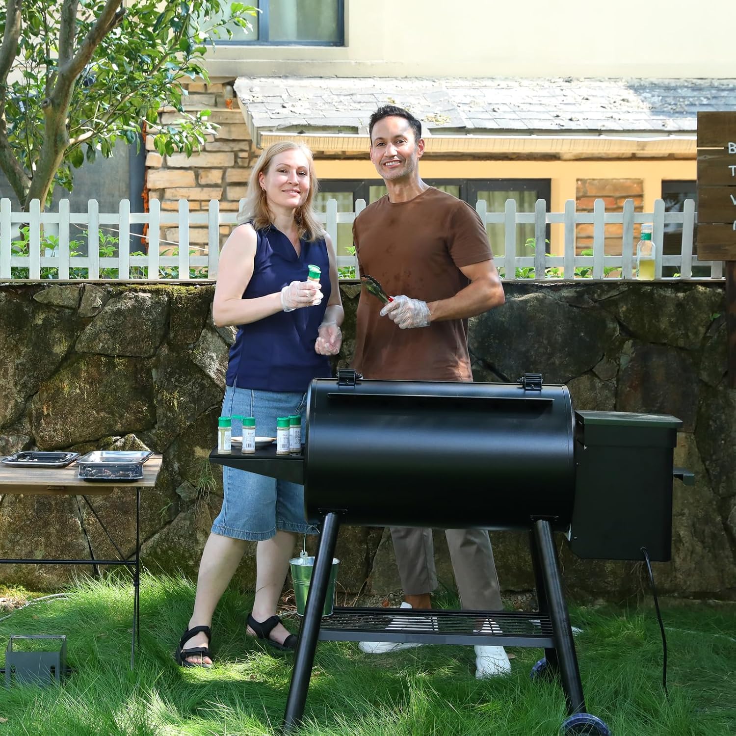 Wood Pellet Smoker BBQ Grill with Latest PID Technology LCD Controller 565 SQ.IN Cook Area 8 In 1 Pellet Grill with Auto Temperature Control and Meat Probe for Home Party Outdoor