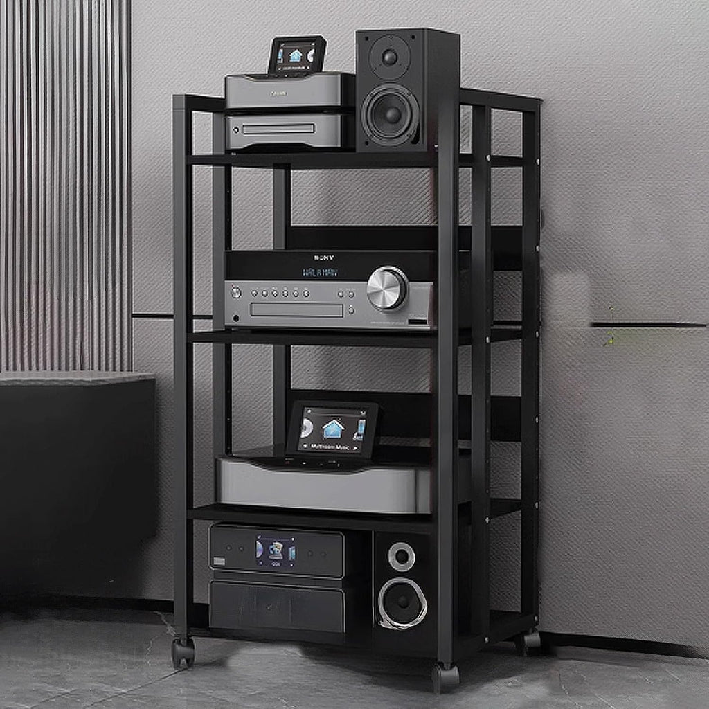 Audio Storage Rack, Audio Rack Stand, Audio Rack Tower, Rack Audio Tower Modern with Universal Wheels for Audio Equipments 50 * 40 * 100cm 3 Colors(Black+Black,4 Layer)