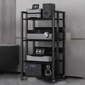 Audio Storage Rack, Audio Rack Stand, Audio Rack Tower, Rack Audio Tower Modern with Universal Wheels for Audio Equipments 50 * 40 * 100cm 3 Colors(Black+Black,4 Layer)