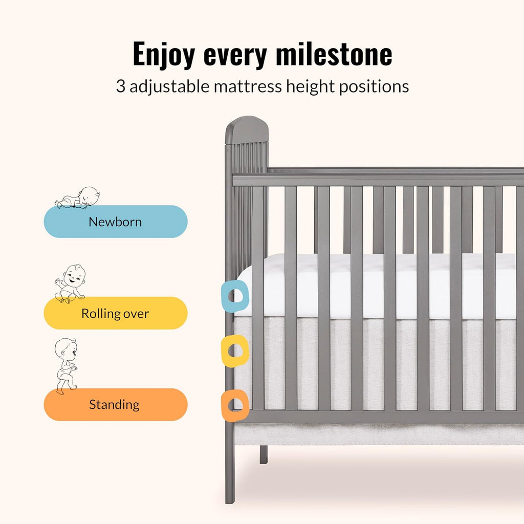 Dream On Me Anna 3-in-1 Convertible Full-Size Baby Crib & Changer with Storage in Steel Grey, GreenGuard Gold & JPMA, Pinewood, Converts to Day & Toddler Bed, 3 Mattress Heights, 1″ Changing Pad