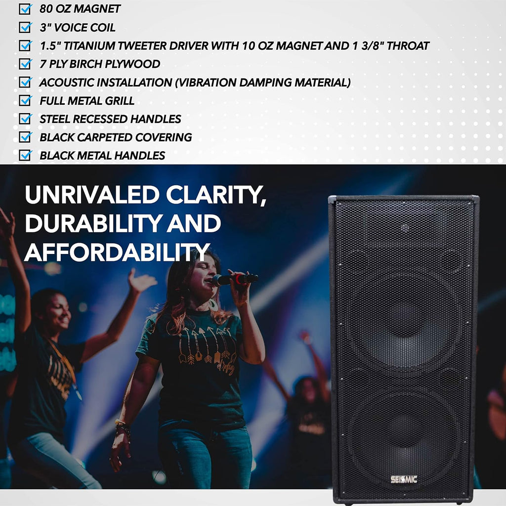 Seismic Audio FL-155PC-Single Dual Premium 15-Inch PA/DJ Speaker Cabinet with Titanium Horn 800-Watts RMS