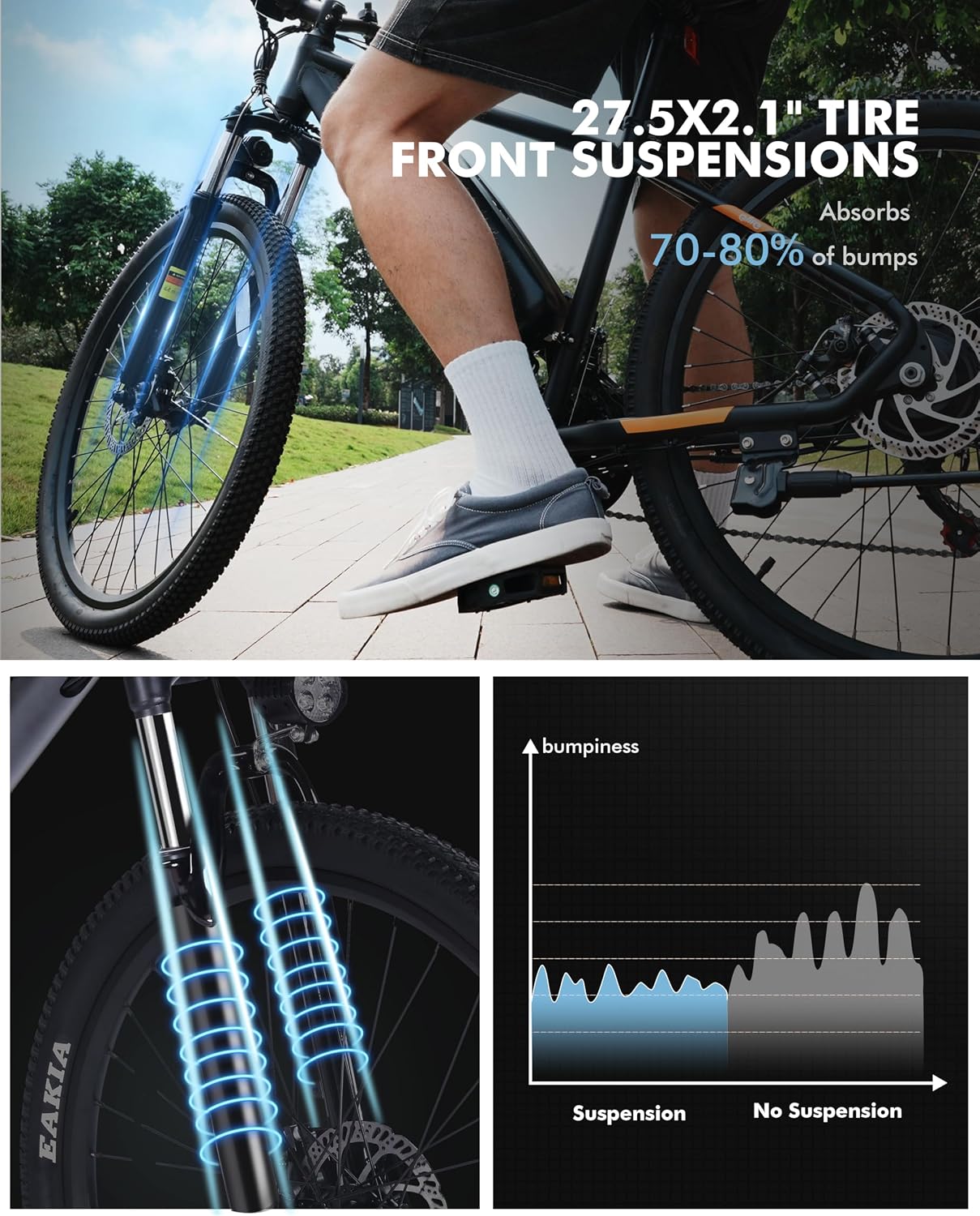Qlife Electric Bike for Adults/Teens Racer-28MPH 21-Speed Peak 1200W Brushless Motor Adult Electric Bicycles, 48V 10.4Ah Removable Battery Mountain Ebike, Up to 55 Miles, 27.5X2.1 Tire E Bike