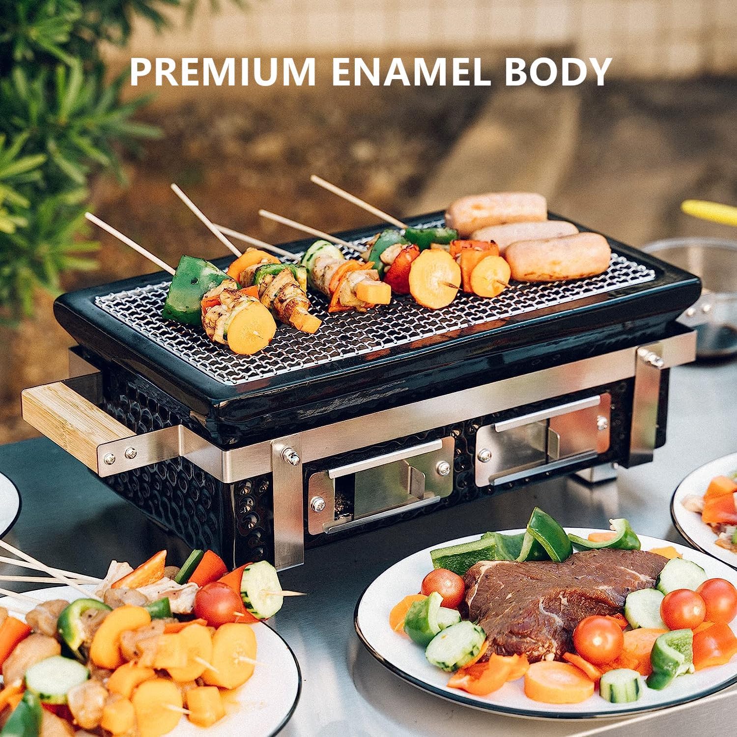 ONLYFIRE GRILLS Charcoal BBQ Hibachi Grill with Grid Lifter, Portable Yakitori Grill with Stainless Steel Grate, Barbecue Stove for Outdoor Camping Picnic Patio Backyard Cooking, GS306
