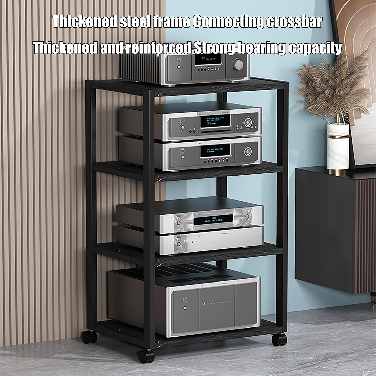 Adjustable 25 Tier Stereo Stand & Audio Cabinet Corner Media Console for Tv Gaming Equipment Small Entertainment Center with Shelvesmodern Home Furniture,Black,50x40x49cm