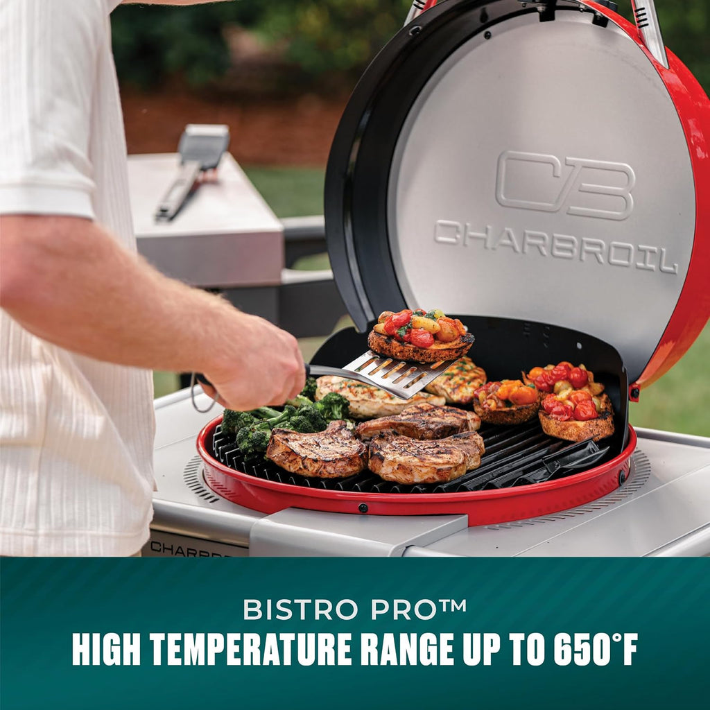 Charbroil 3-in-1 Dual Fuel Outdoor Bistro Pro Electric Grill & Griddle + Charcoal Mode BBQ, Red - 25302146