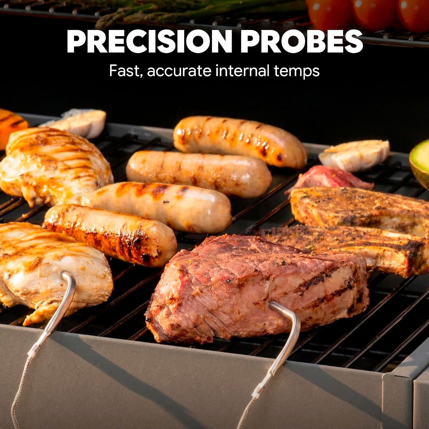 Feasto 30-Inch Heavy-Duty Charcoal Grill with Digital Temperature Control & 2 Meat Probes, Outdoor BBQ Grill with Offset Smoker, 832 Sq. In. Cooking Space for Backyard BBQ, Black & Grey