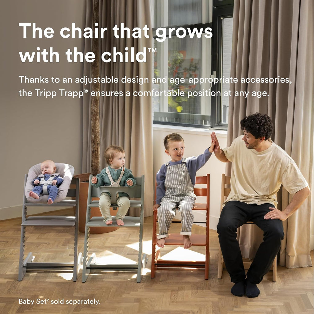 Tripp Trapp Chair from Stokke (White) + Tripp Trapp Newborn Set (Grey) - Cozy, Safe & Simple to Use - for Newborns Up to 20 lbs