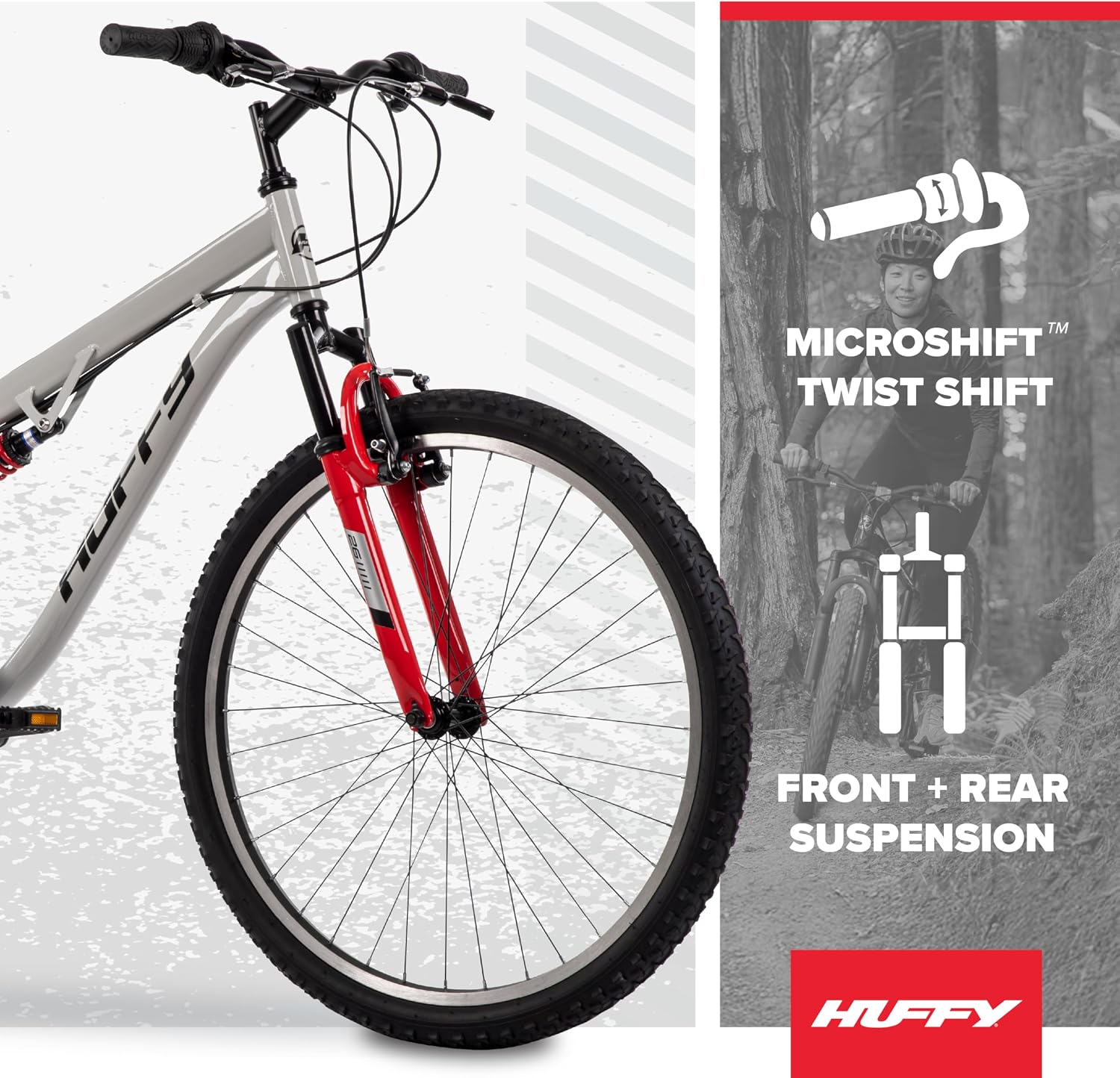 Huffy Stone Mountain Bike for Men and Women, 20'/24'/26', 6-Speed (20') or 21-Speed, Front or Dual Suspension (Varies), Multiple Colors, Adjustable Saddle, Shimano Equipped, All-Terrain Tires