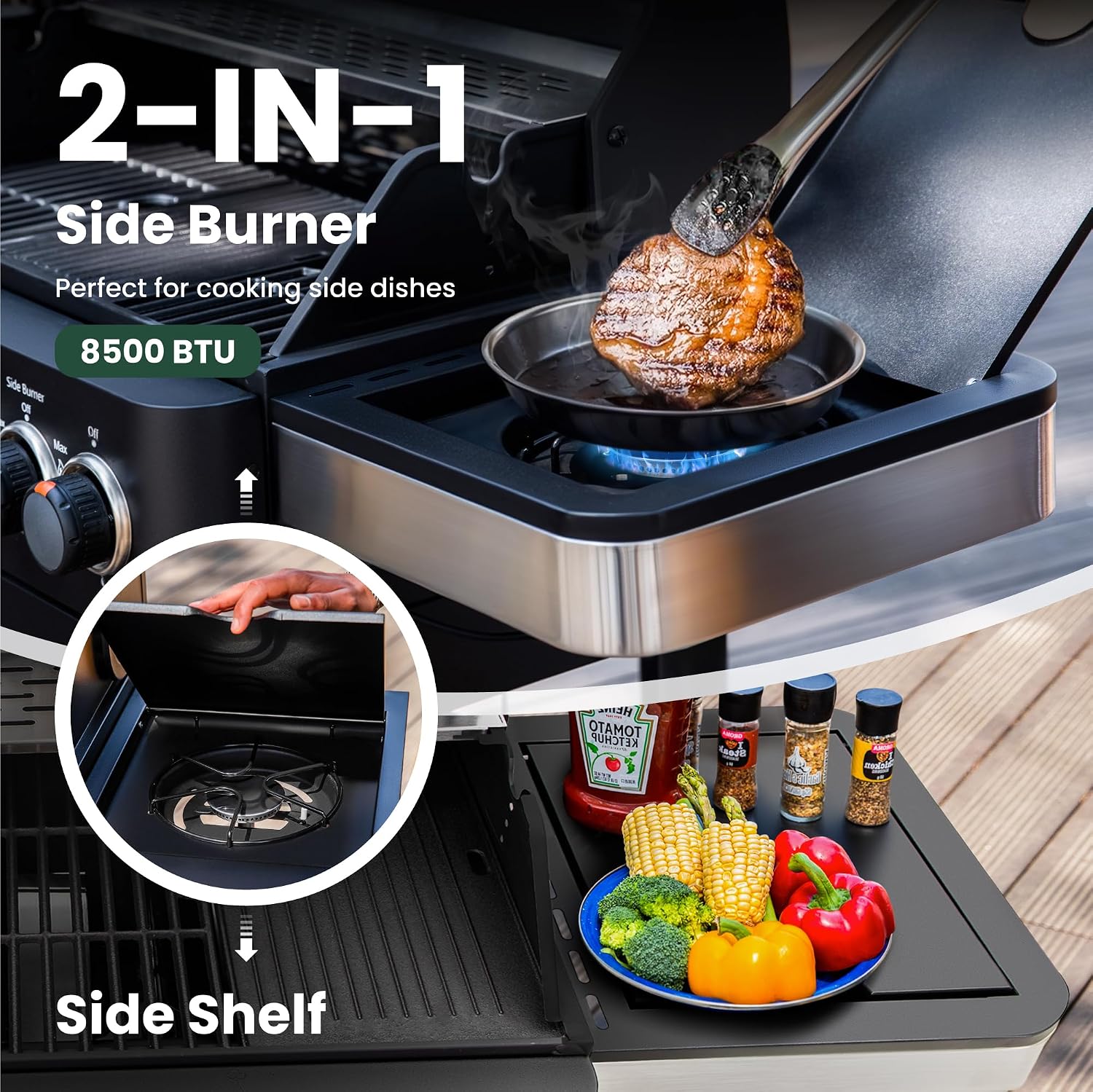 2 in 1 Propane Gas BBQ Grill with Side Burner & Porcelain-Enameled Cast Iron Grate, 4-Burner Flat Top Grill, 46,700 BTU Outdoor Barbecue Propane Griddle Grill Combo for Camping, Patio, Backyard