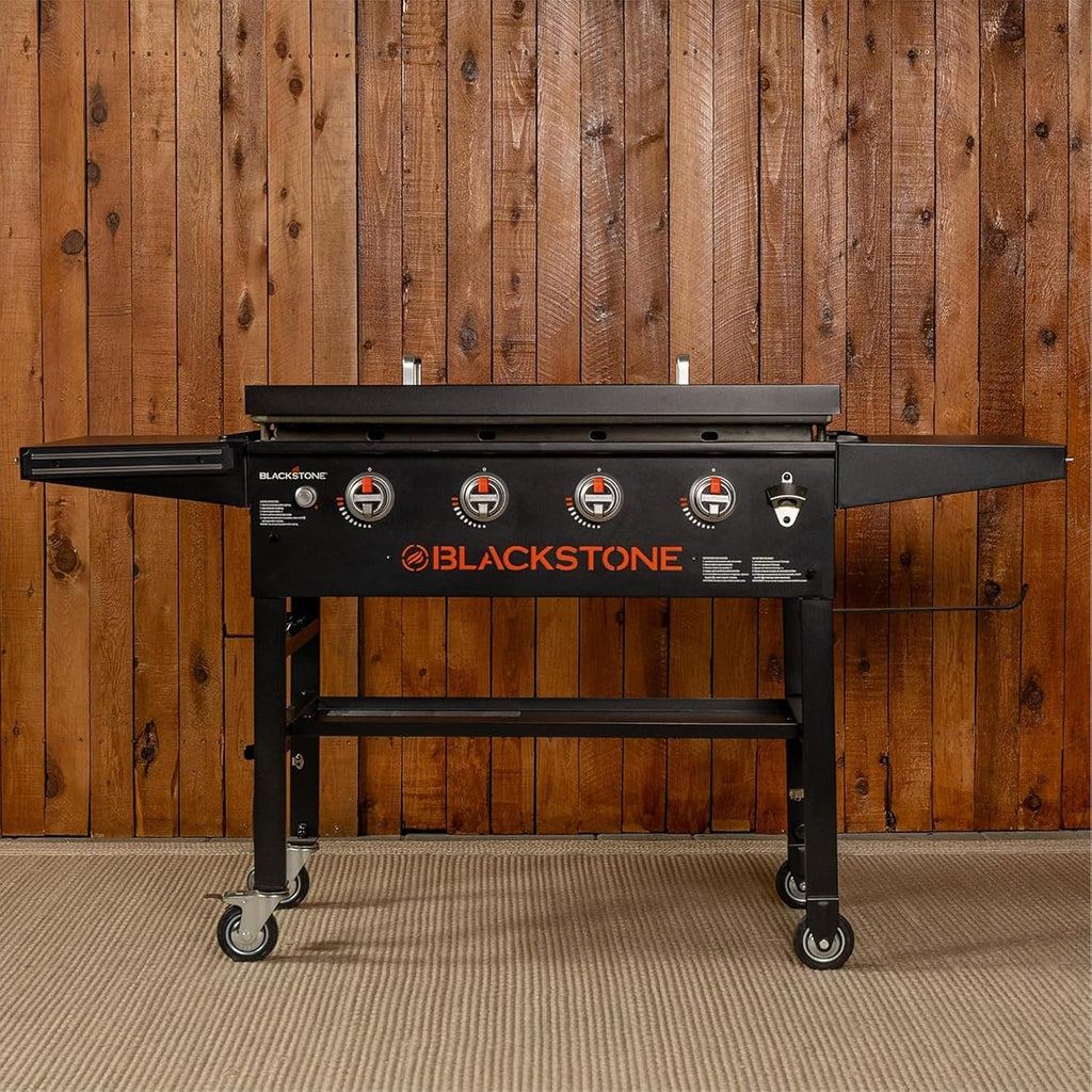 Blackstone Omnivore Outdoor Flat Top Gas Griddle w/Hard Cover, 36' - for Breakfast, BBQ & Grilling w/Steel Cooking Surface, Folding Side Shelves, Rear Grease System & Push-Button Ignition