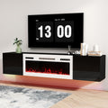 Real Relax 70' Floating TV Stand with 36' Electric Fireplace, Wall Mounted Entertainment Center with Storage, Remote Control, Modern LED Lights Fireplace TV Console for TVs Up to 80', Black/White