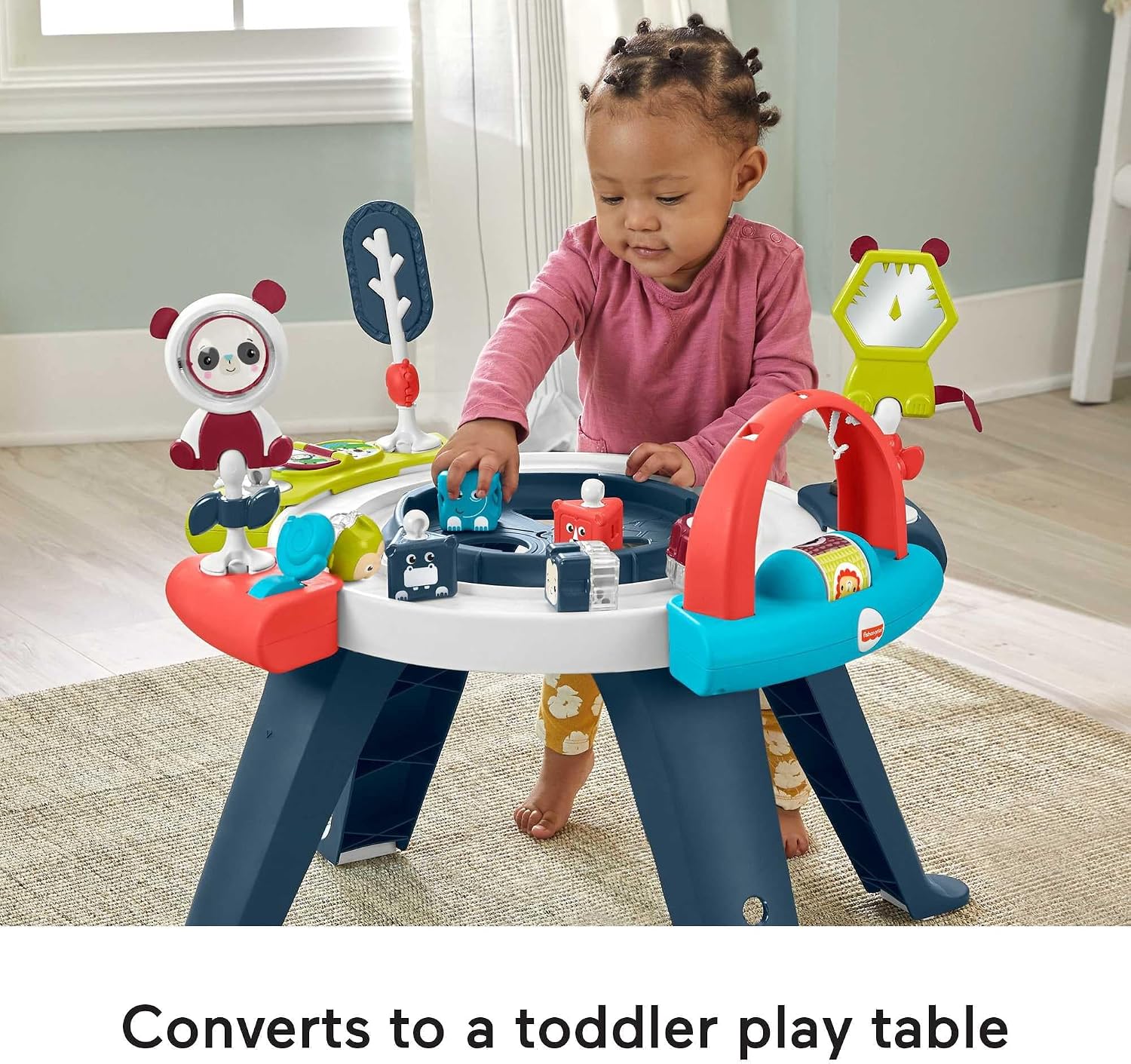 Fisher-Price 3-in-1 Spin & Sort Infant Activity Center and Toddler Play Table, Navy Dashes- Unisex