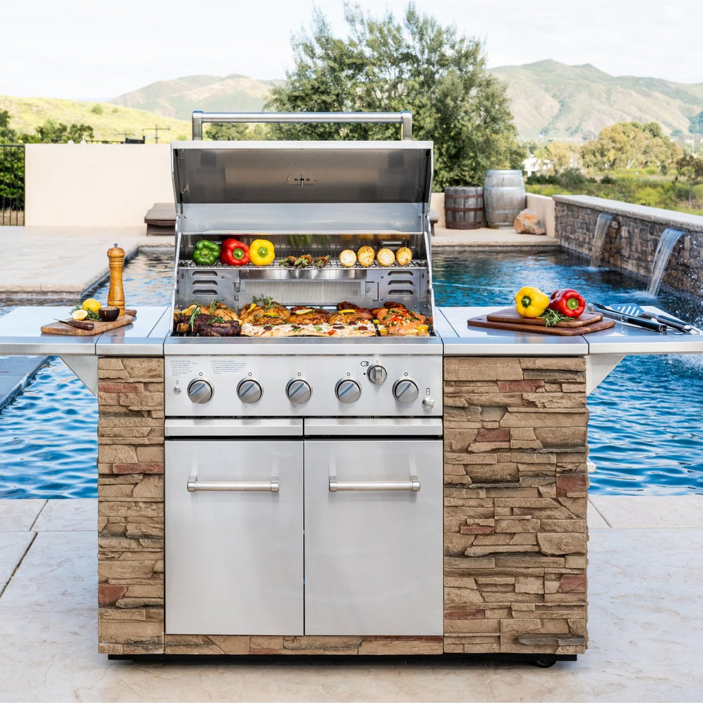 SPIRE Premium 5 Burner Built In Gas Grill Island Head, Stainless Steel 30 Inch Barbeque Grill with Rear Burner, 63,000 BTUs, 758 SQ In Racks, Propane Grill with Dual Fuel Compatibility – 860-0032