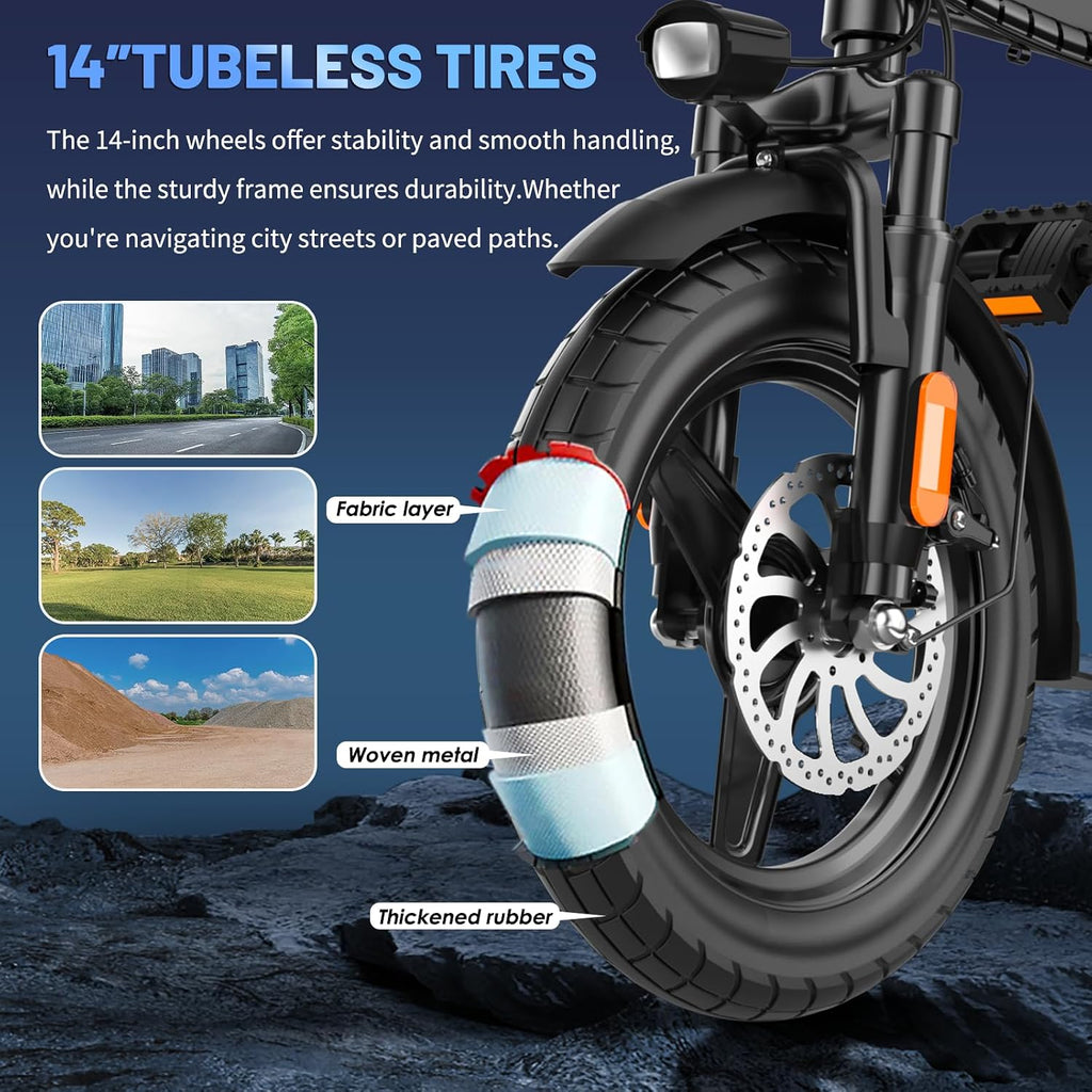Foldable Electric Bike for Adults and Teens, 740W Peak Motor Ebike with 48V 10AH/20AH Removable Battery, 30-60 Miles PAS Range, 14' Folding Mini E-Bike, 20MPH Electric Bicycle for Daily Commuting