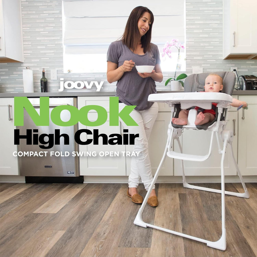 Joovy Nook High Chair Featuring Four-Position Adjustable Swing Open Tray, and Removable, Dishwasher-Safe Tray Insert for Easy Cleaning - Folds Down Flat for Easy Storage (Black)