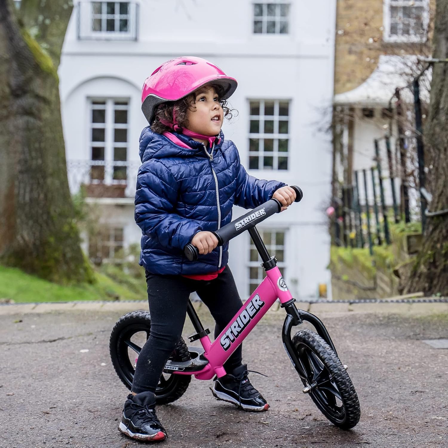 Strider 12' Sport Bike - No Pedal Balance Bicycle for Kids 1 to 4 Years - Includes Safety Pad, Padded Seat, Mini Grips & Flat-Free Tires - Tool-Free Assembly & Adjustments