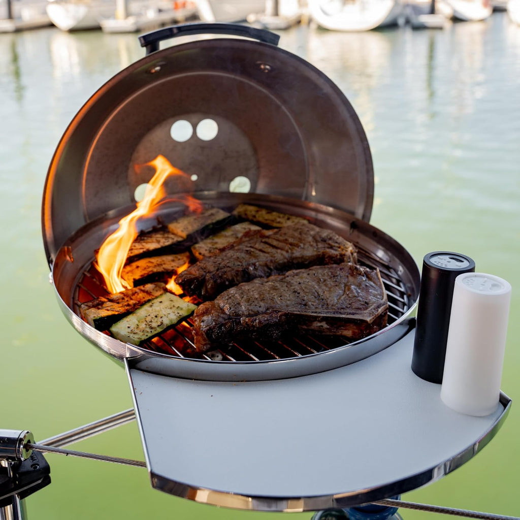 Magma A10-205 Marine Kettle Portable Gas Grill - Stainless Steel BBQ for Boats - Wind-Resistant Design, Safe Propane Connection, Stay Cool Handle - 15' Diameter