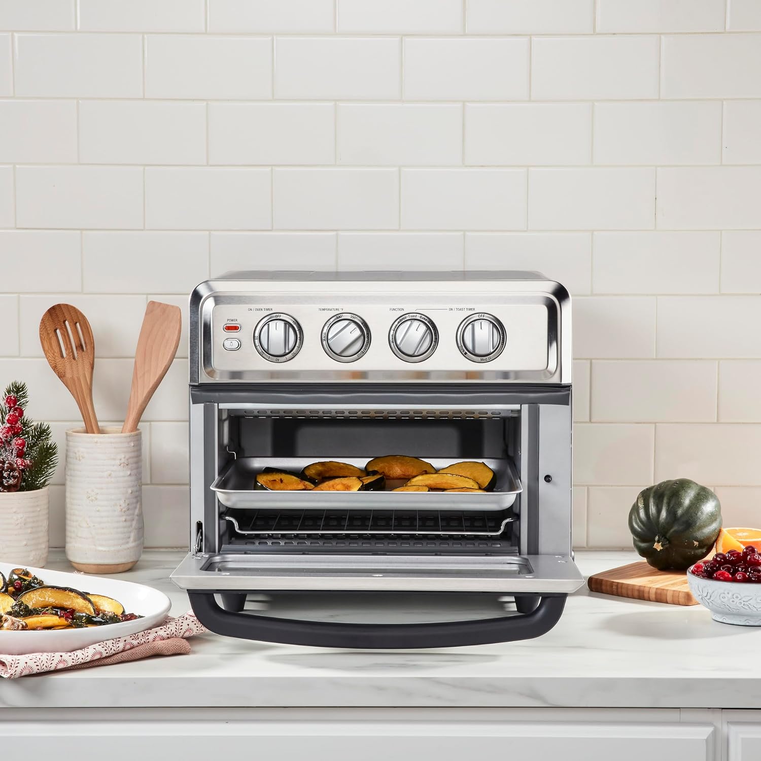 Cuisinart Air Fryer + Convection Toaster Oven, 8-1 Oven with Bake, Grill, Broil & Warm Options, Stainless Steel, TOA-70 & C77SSR-12P Color Pro Collection 12 Piece Knife Block Set, Red