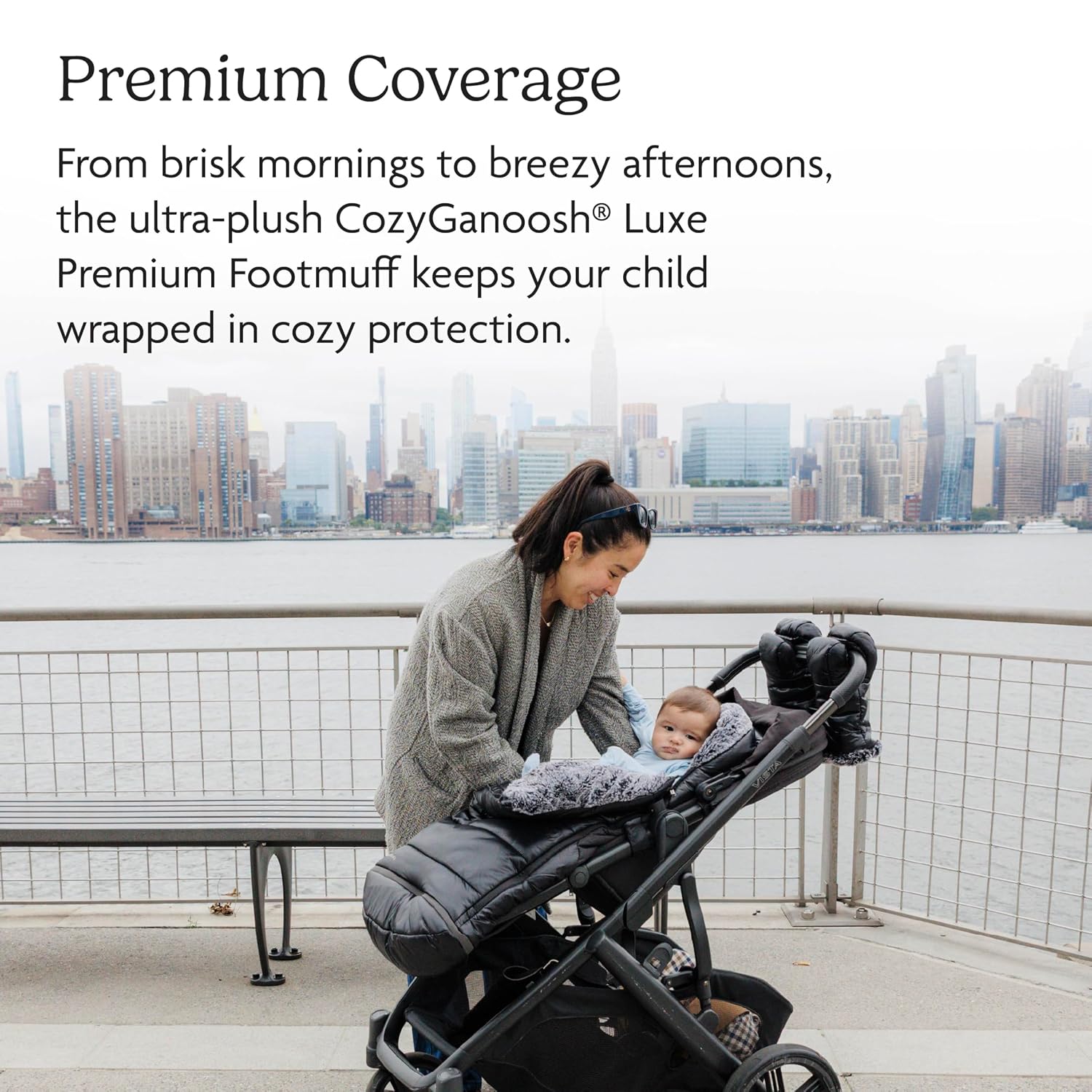 UPPAbaby CozyGanoosh Luxe 2-in-1 Footmuff - Fits Strollers + RumbleSeat – Ultra-Plush with Zip-Out Liner, All-Season Weatherproof Cover - Lyla (Onyx Nylon)