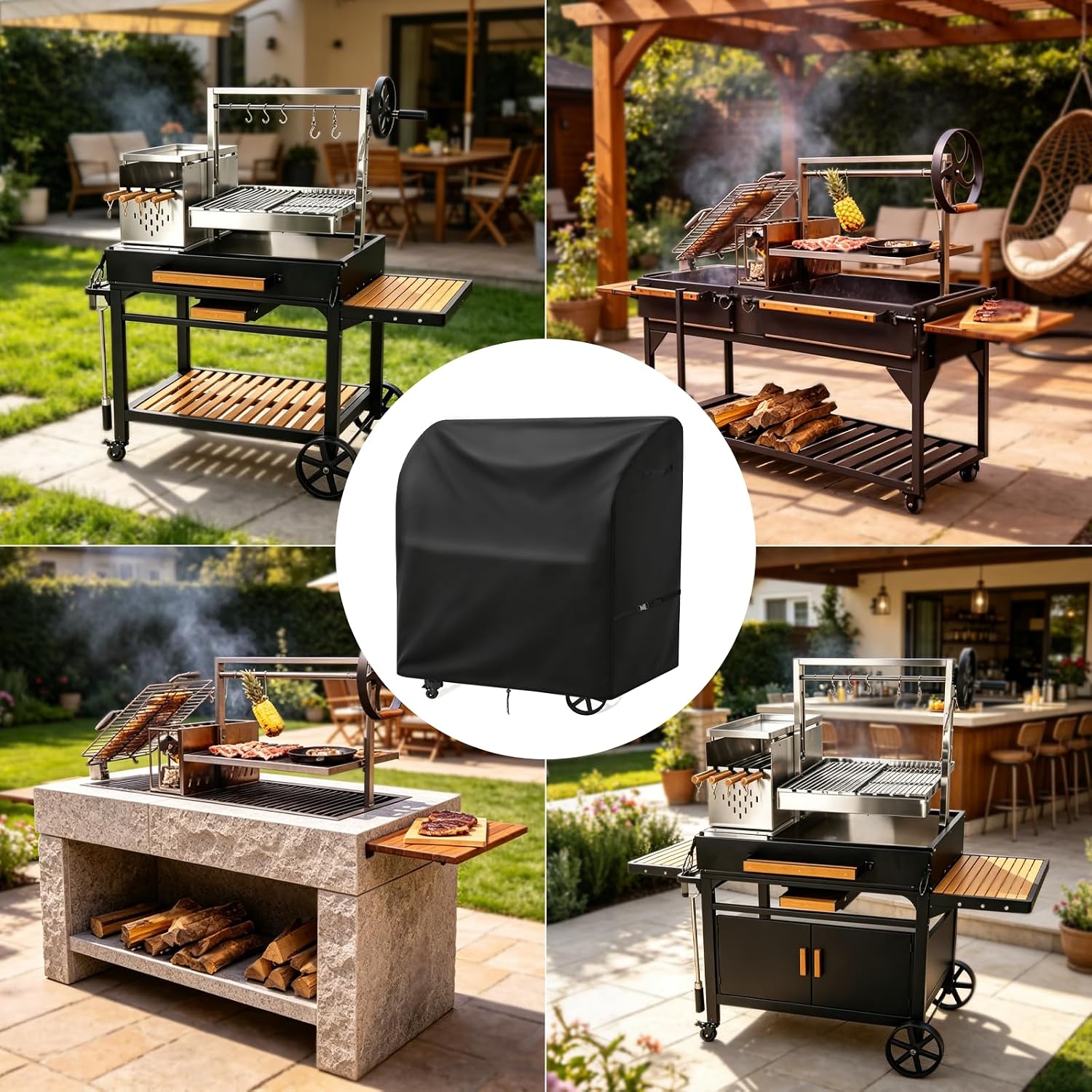 Santa Maria Grill Cover for Backyard Discovery Argentine Wood Fire & Charcoal BBQ Grill, Waterproof Heavy Duty BBQ Cover-24 D x 66' W x 64' H