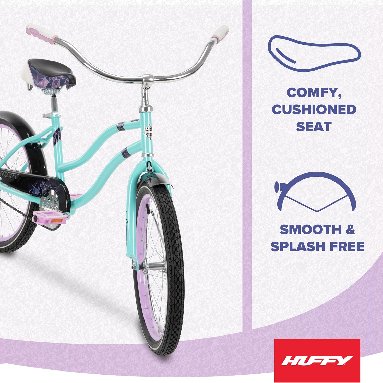 Huffy Cruiser Bike, Fairmont or Woodhaven Model, 20/24/26 Inch Sizes, Perfect for Casual Rides, Ergonomic Design, Rear Rack and Basket on Woodhaven Model, Simple Coaster Brakes, Multiple Color Options