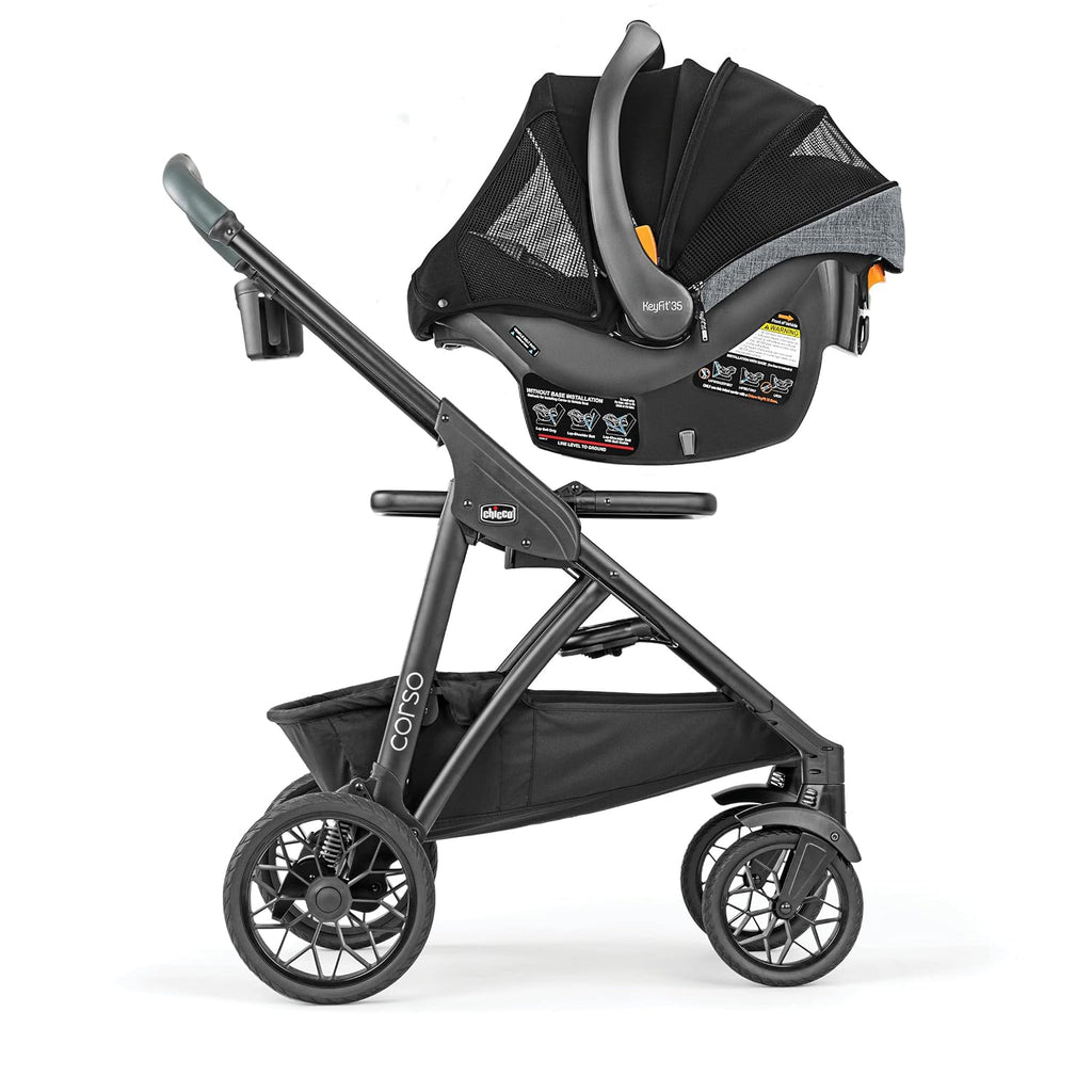 Chicco Corso Primo ClearTex Modular Travel System, Corso Primo Modular Stroller with KeyFit 35 Zip ClearTex Infant Car Seat and Base, Aspen/Black