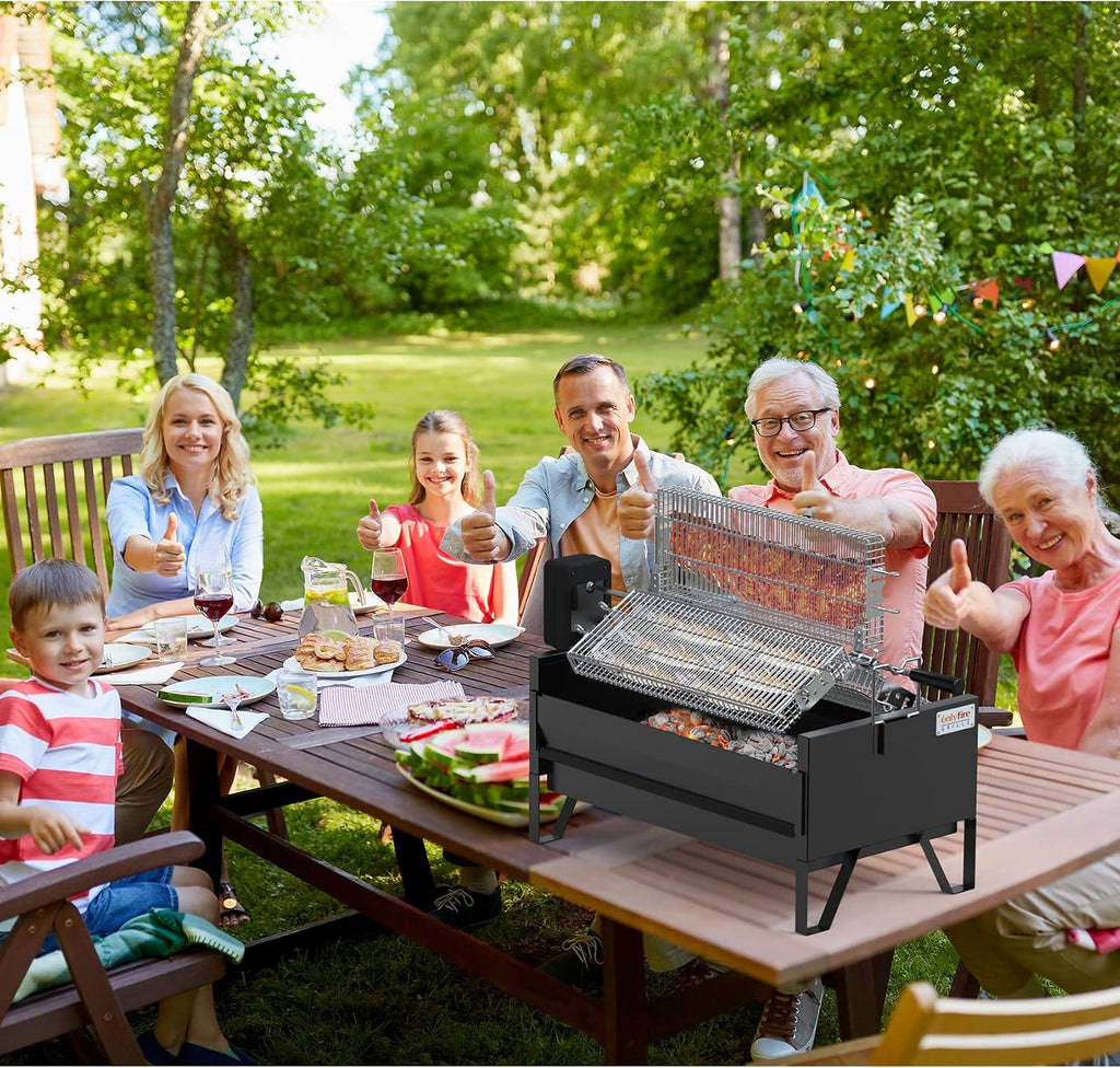 ONLYFIRE GRILLS 2 IN 1 Charcoal Grill Rotisserie Kit with 3 Stainless Steel Rotating Baskets and 24 In Grill Grate, Auto Swivel BBQ Roasting Machine for Outdoor Patio Backyard Barbecue, GS304