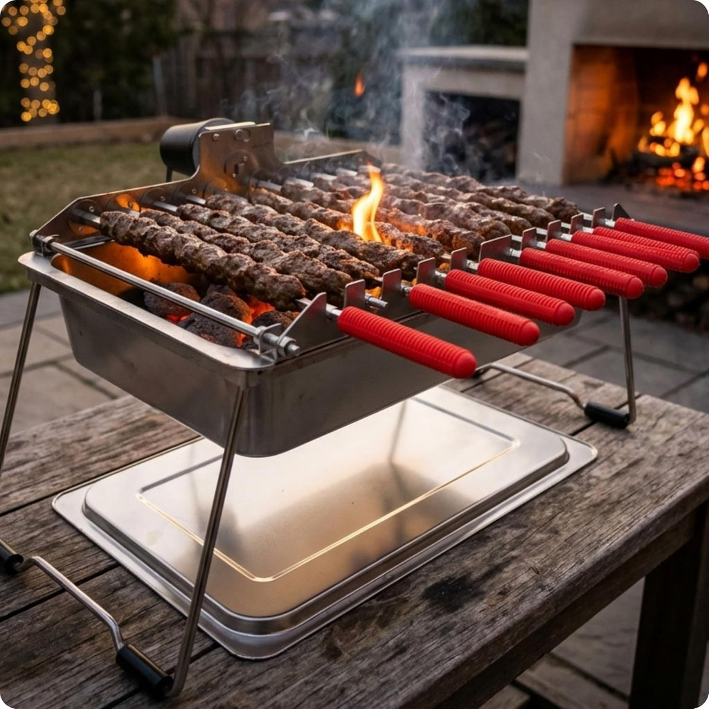 𝗦𝗽𝗶𝗻 𝗚𝗿𝗶𝗹𝗹 Add-On for Charcoal 𝗞𝗮𝗯𝗼𝗯 𝗚𝗿𝗶𝗹𝗹 – Automatic 10-Skewer Rotating System with BBQ Motor. Only works with 𝗞𝗮𝗯𝗼𝗯 𝗚𝗿𝗶𝗹𝗹 by North Grills.
