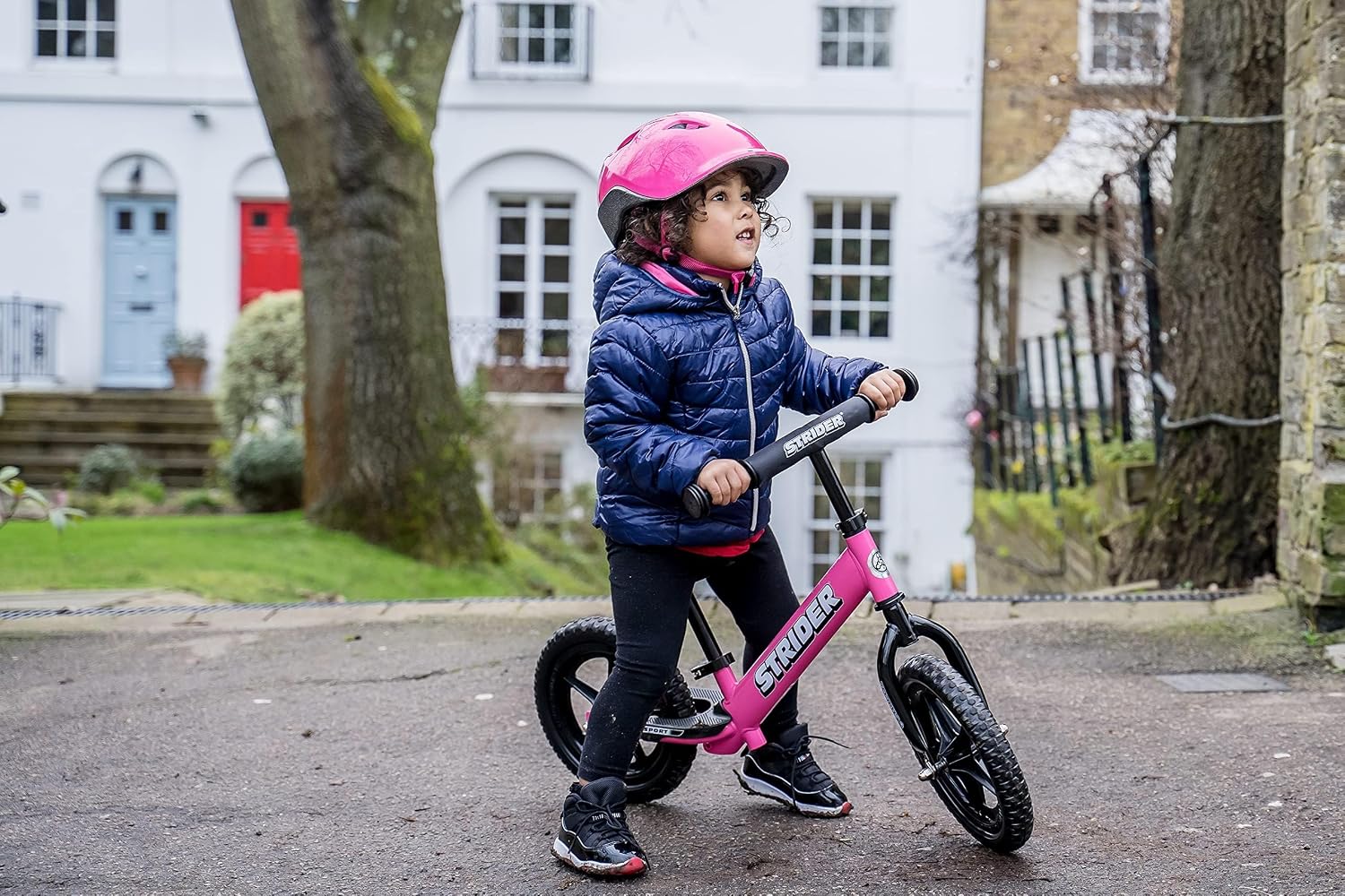 Strider 12' Sport Bike - No Pedal Balance Bicycle for Kids 1 to 4 Years - Includes Safety Pad, Padded Seat, Mini Grips & Flat-Free Tires - Tool-Free Assembly & Adjustments