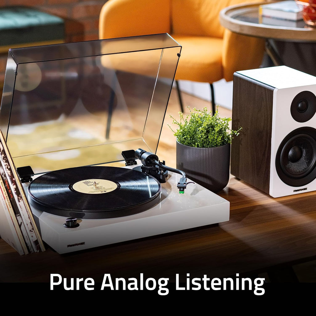 Fluance RT81+ Elite Vinyl Turntable (White) and Ai61 6.5' Stereo Bookshelf Speakers (White Walnut) Bundle: High Fidelity Sound, Detailed Audio Reproduction, Seamless Integration