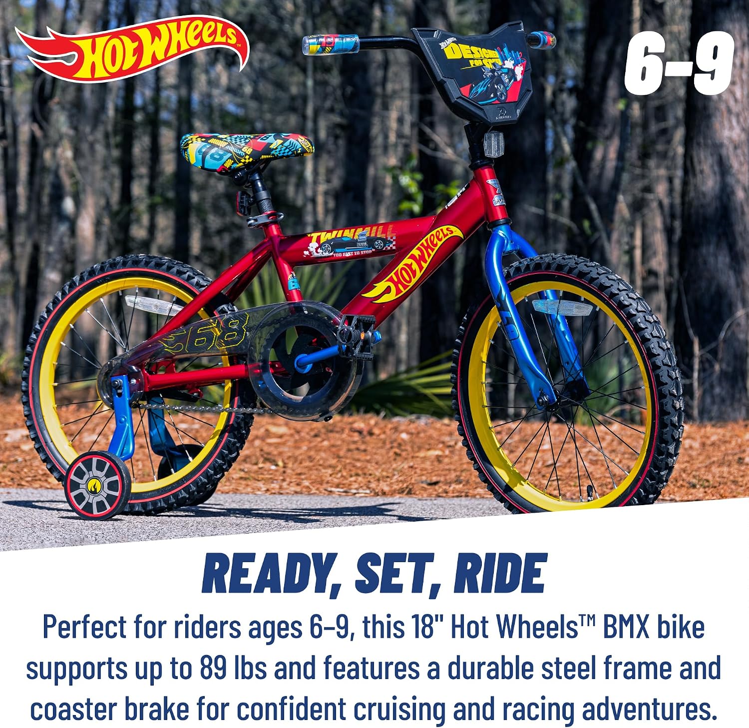 Dynacraft Hot Wheels Boys BMX Bikes Sizes 12' - 18' for Ages 3-9 Years in red, Black, with Handlebar rev Grip Play Feature