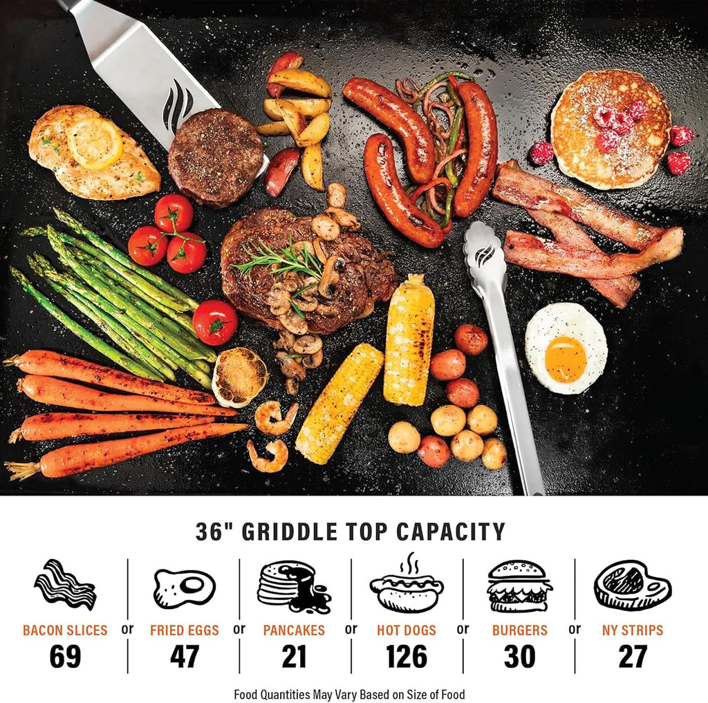 Blackstone Omnivore Outdoor Flat Top Gas Griddle w/Hard Cover, 36' - for Breakfast, BBQ & Grilling w/Steel Cooking Surface, Folding Side Shelves, Rear Grease System & Push-Button Ignition