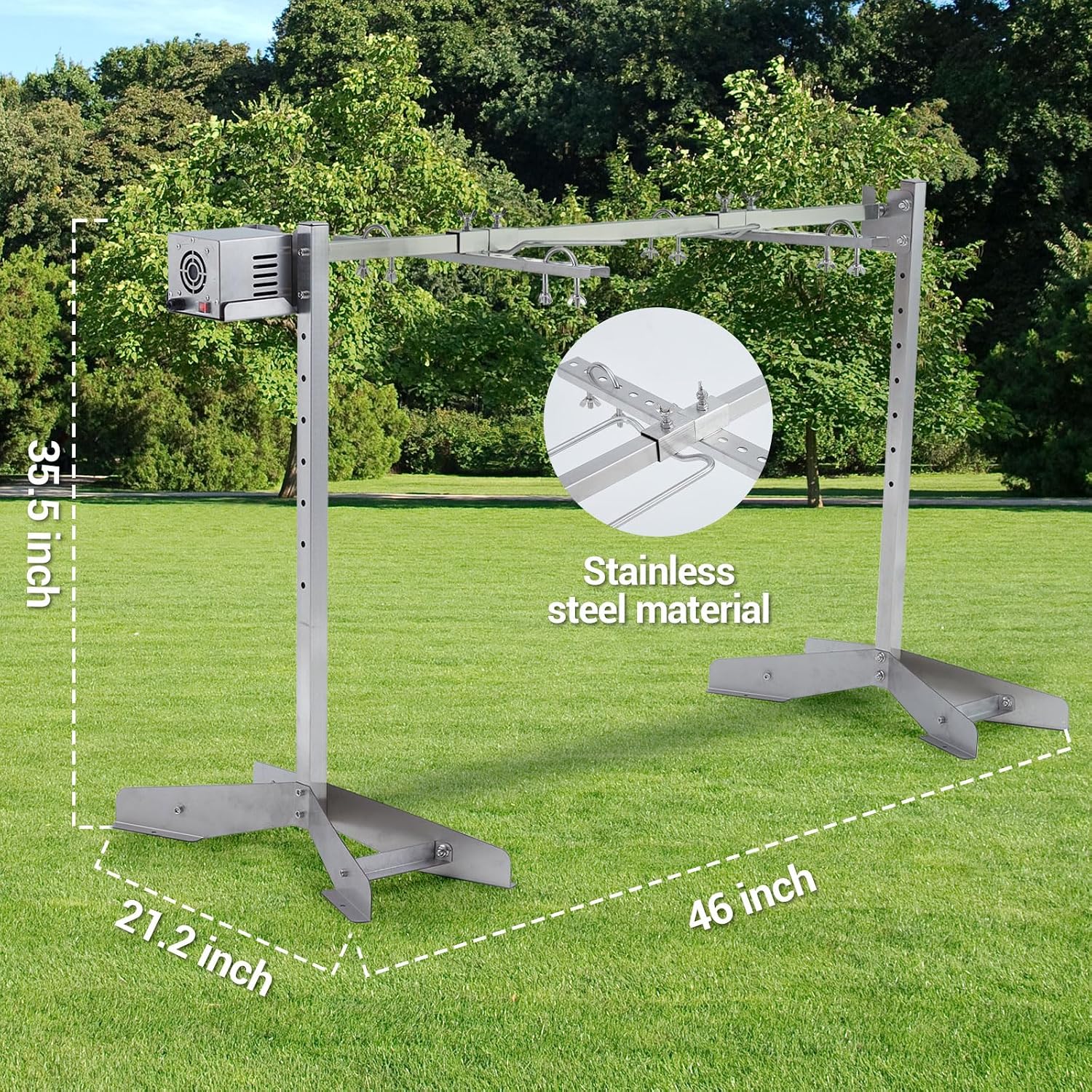 GarveeTech 46in Stainless Steel Electric Rotisserie Grill - 132LB Capacity for Whole Pig & Lamb, Charcoal Spit Roaster with 50W Motor, Outdoor Camping BBQ