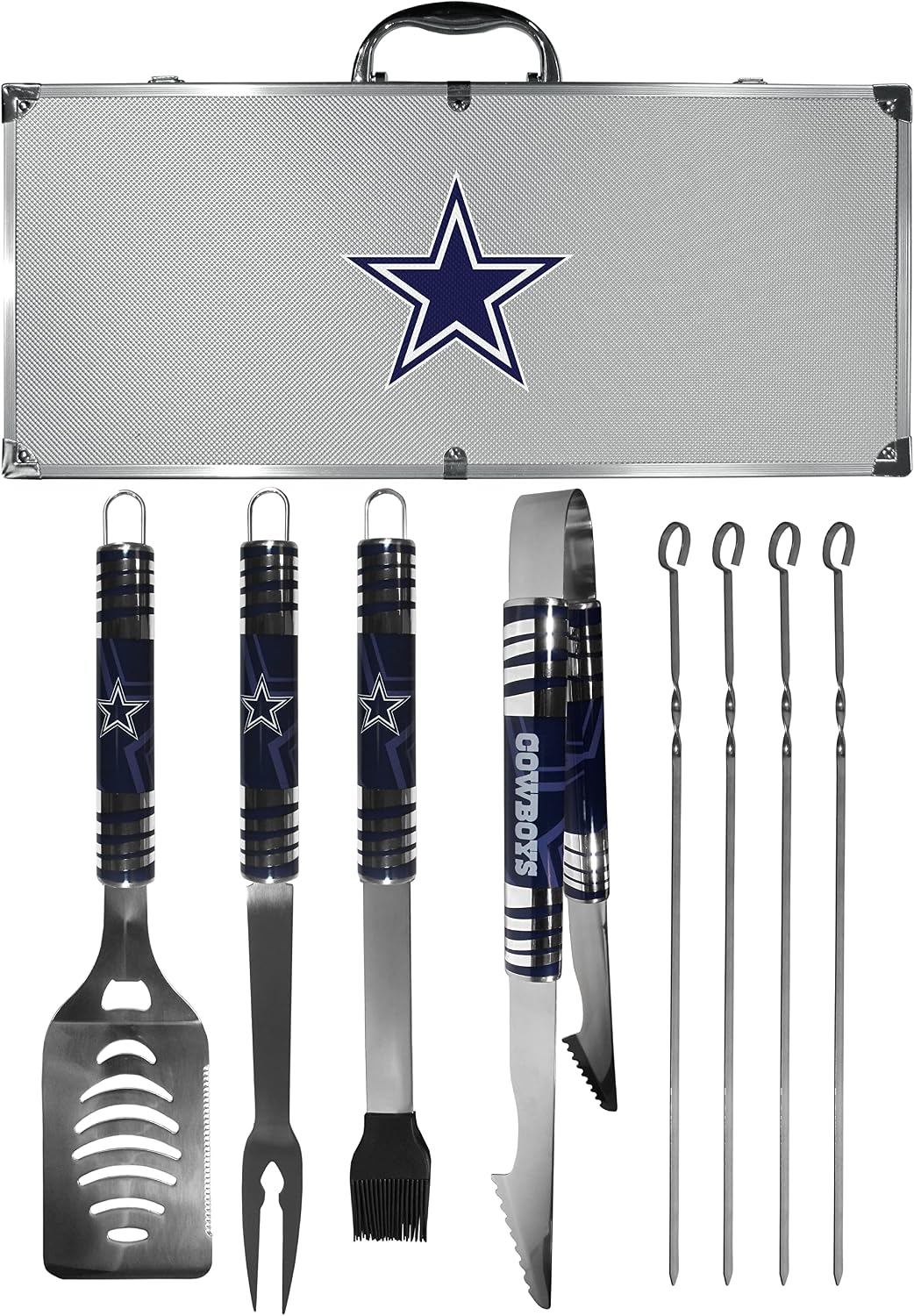 NFL Siskiyou Sports Fan Shop Dallas Cowboys Steel Tailgater BBQ Set w/Case 8 piece Gray