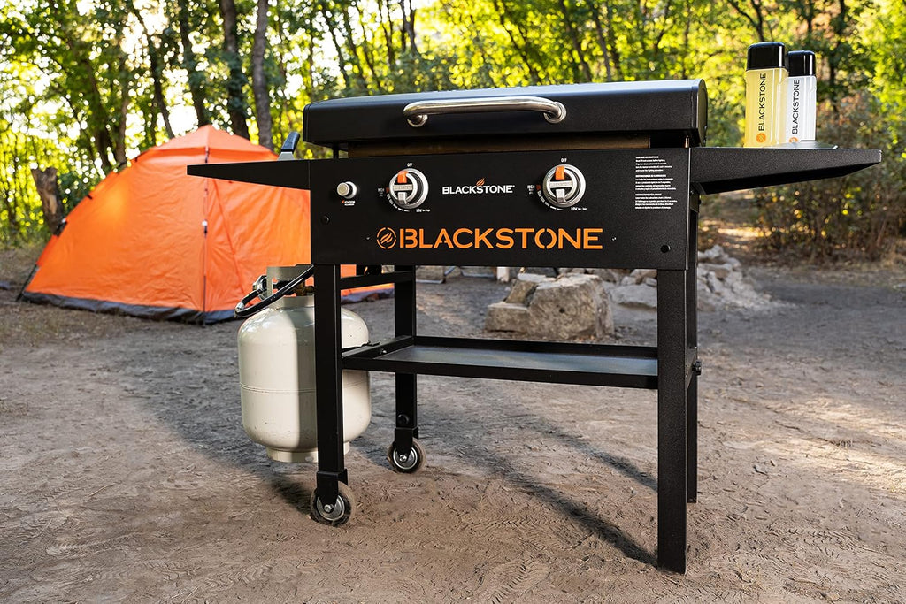 BLACKSTONE 1883 Original 28' Griddle with Integrated Protective Hood and Counter Height Side Shelves, Powder Coated Steel, Black