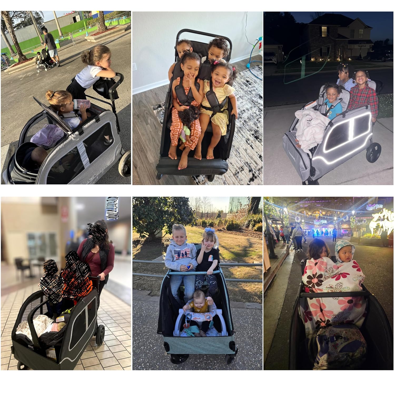 4 Seater Wagon Stroller, Large Quad Wagon for 2 3 4 Kids Baby Toddler Child with Seats, All Terrain, Triple Stroller, Adjustable Push/Pull Handles, Removable Canopy (Dark Grey)