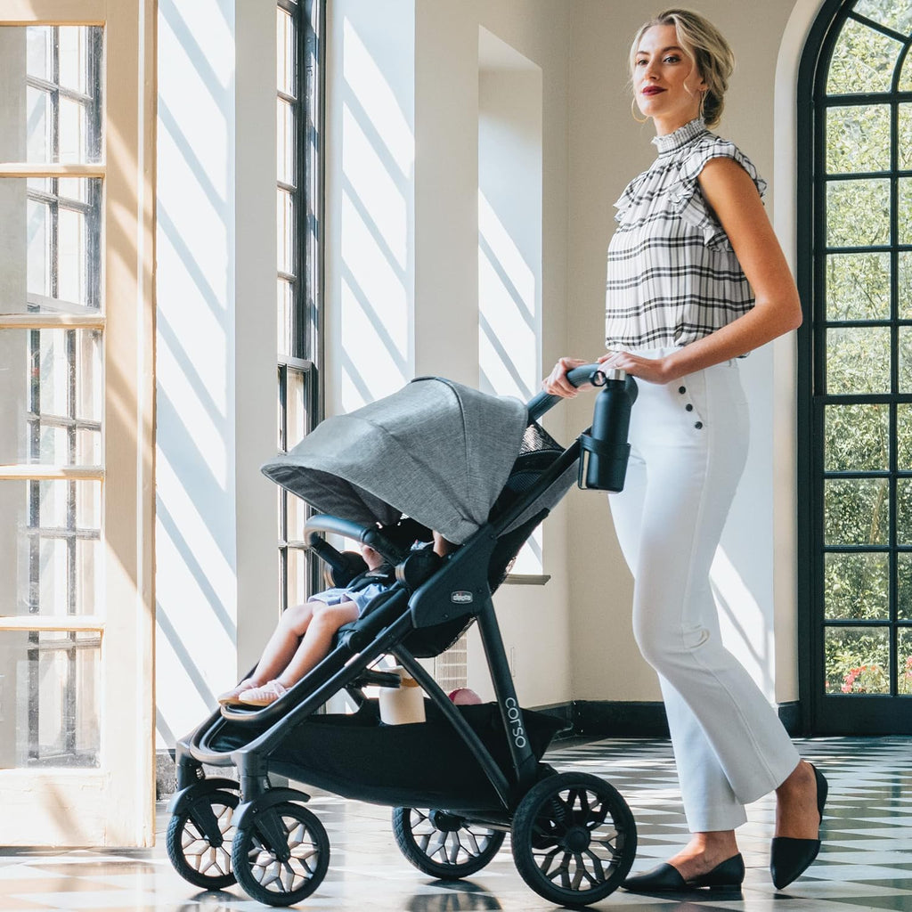 Chicco Corso Primo ClearTex Modular Travel System, Corso Primo Modular Stroller with KeyFit 35 Zip ClearTex Infant Car Seat and Base, Aspen/Black