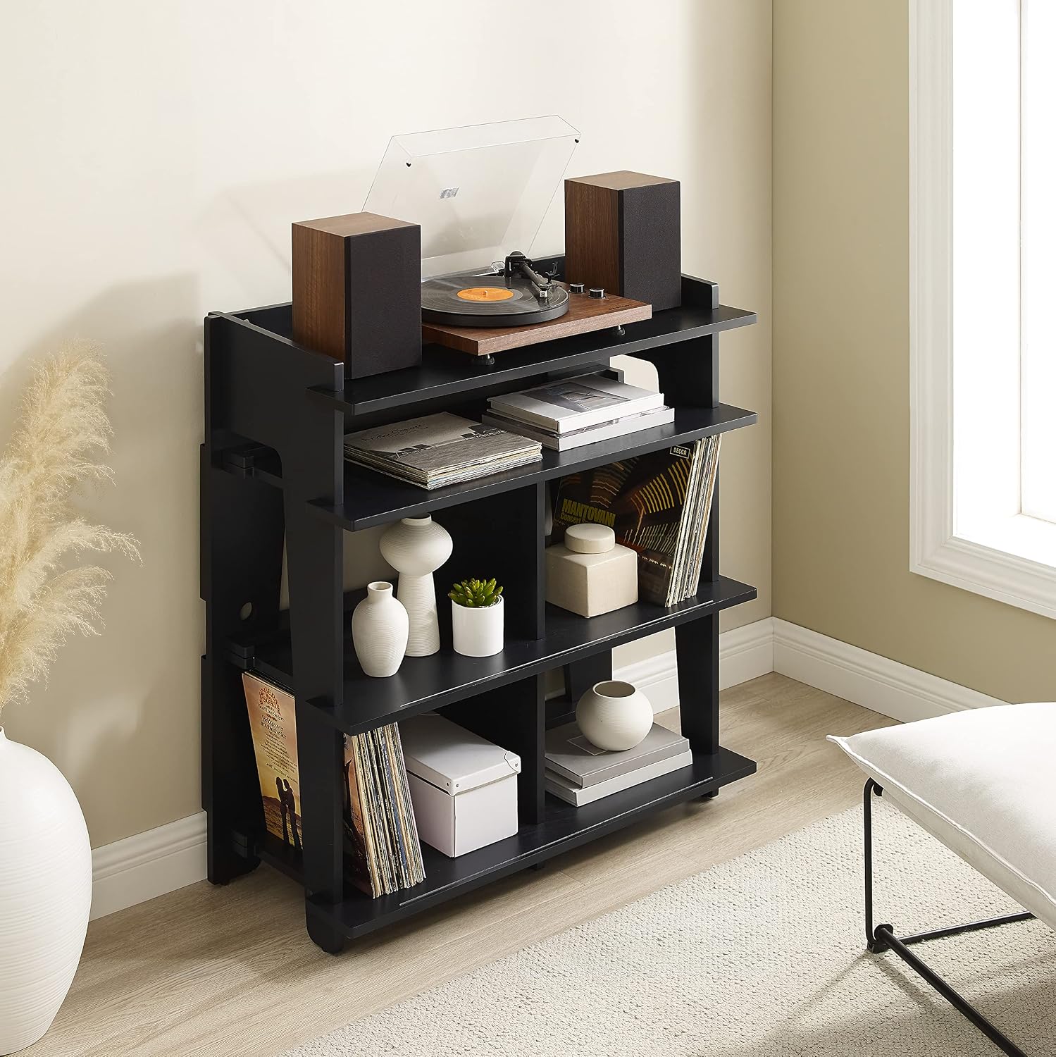 Crosley Furniture Soho Media Console, Record Player Stand with Vinyl Storage, Modern Home Organizer, Black