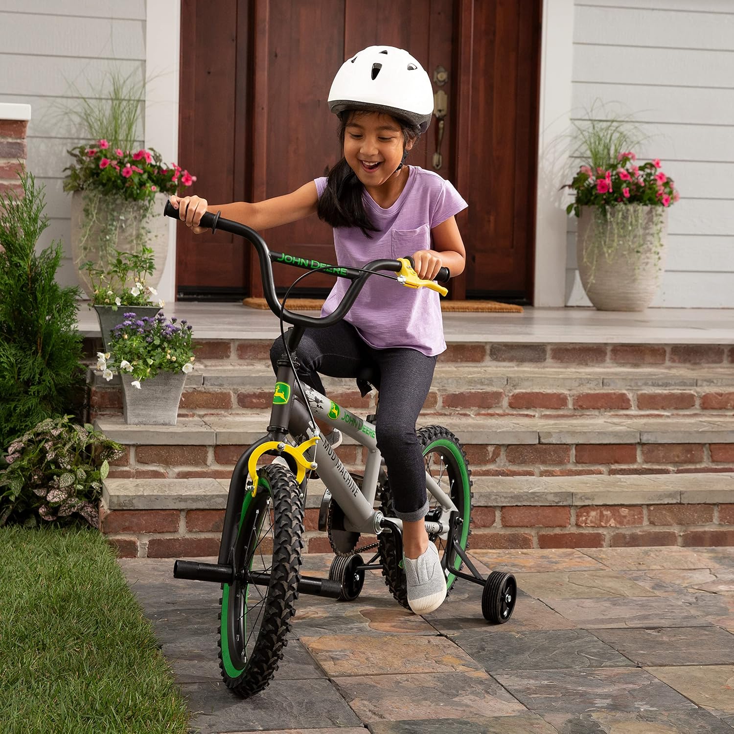 John Deere Mud Machine Kid's Bicycle with Removable Training Wheels — 16' Boy's Bike – Ages 4 and Up — Removable Training Wheels and BMX Stunt Tubes